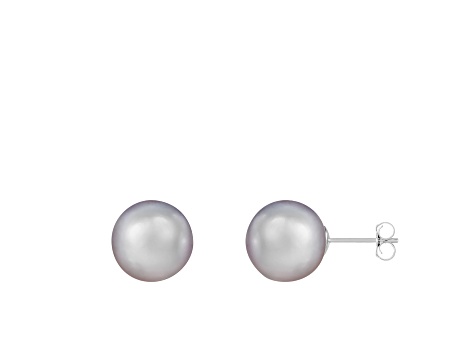 14k White Gold 10-11mm Gray Freshwater Pearl Stud Earrings