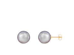 14k Yellow Gold 10-11mm Gray Freshwater Pearl Stud Earrings