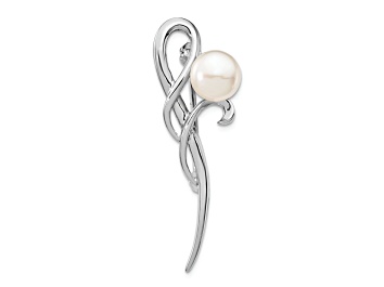 Picture of Rhodium Over Sterling Silver 8-9mm White Button Freshwater Cultured Pearl Brooch