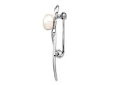 Rhodium Over Sterling Silver 8-9mm White Button Freshwater Cultured Pearl Brooch