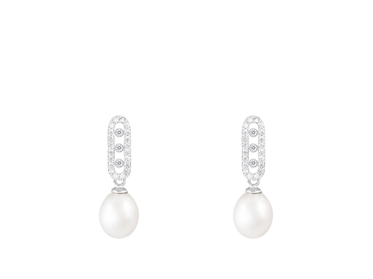 7.5-8mm White Cultured Freshwater Pearl and Cubic Zirconia Rhodium Over Sterling Silver Earrings