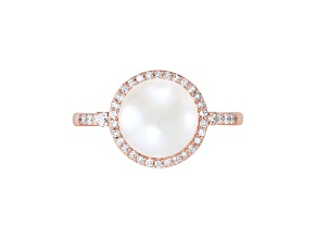 9-9.5mm Round White Freshwater Pearl with 0.21ctw Diamond 10K Rose Gold Ring