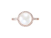 9-9.5mm Round White Freshwater Pearl with 0.21ctw Diamond 10K Rose Gold Ring