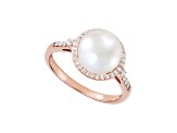 9-9.5mm Round White Freshwater Pearl with 0.21ctw Diamond 10K Rose Gold Ring