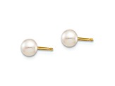 14K Yellow Gold 4-5mm White Button Freshwater Cultured Pearl Stud Post Earrings