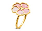 14K Yellow Gold Pink and White Mother of Pearl Flower Ring