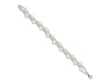 Rhodium Over Sterling Silver 7-9mm Freshwater Cultured Pearl And Glass Beaded Multi-strand Bracelet