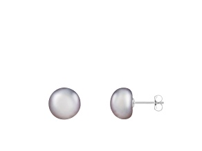 14k White Gold 9-10mm Gray Freshwater Pearl Stud Earrings
