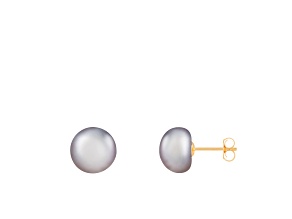 14k Yellow Gold 9-10mm Gray Freshwater Pearl Stud Earrings