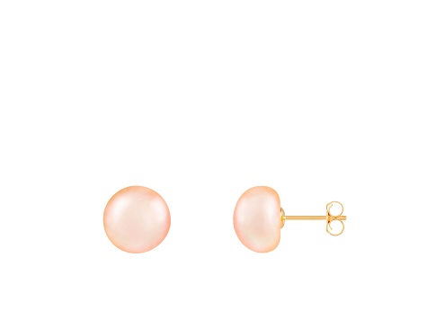 14k Yellow Gold 9-10mm Pink Freshwater Pearl Stud Earrings