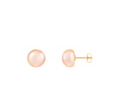 14k Yellow Gold 9-10mm Pink Freshwater Pearl Stud Earrings