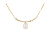 14k Yellow Gold 8mm Cultured Freshwater Pearl Pendant with Diamond Accents, 18" Chain Built in