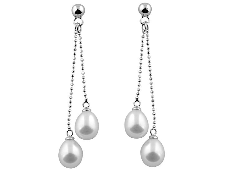 7-7.5mm White Cultured Freshwater Pearl Rhodium Over