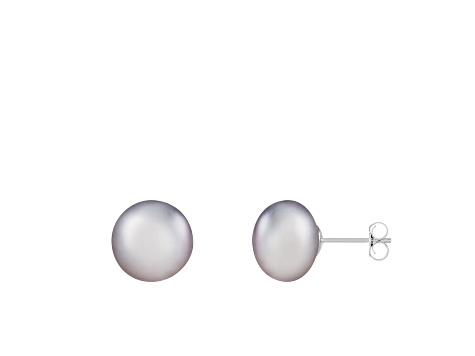 14k White Gold 10-11mm Gray Freshwater Pearl Stud Earrings