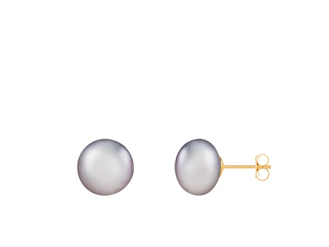 14k Yellow Gold 10-11mm Gray Freshwater Pearl Stud Earrings