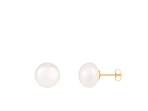 14k Yellow Gold 10-11mm White Freshwater Pearl Stud Earrings