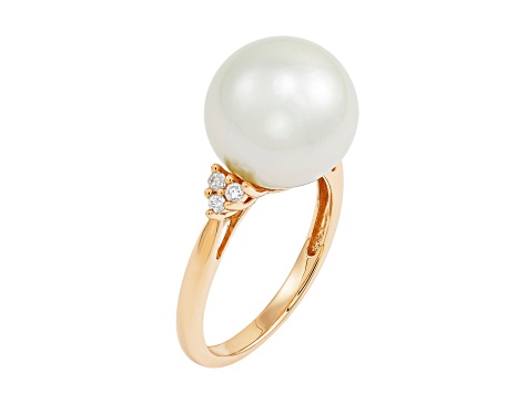 12-13mm Round White Freshwater Pearl with 0.02ctw Diamond Accent 14K Yellow Gold Ring