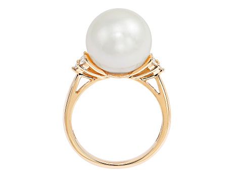 12-13mm Round White Freshwater Pearl with 0.02ctw Diamond Accent 14K Yellow Gold Ring