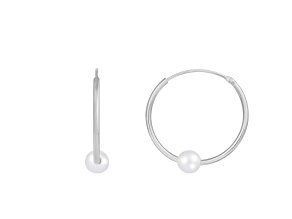 6-6.5mm White Cultured Freshwater Pearl Rhodium Over Sterling Silver Earrings