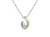 6mm Button White Freshwater Pearl with Diamond Accent Sterling Silver Pendant with Chain