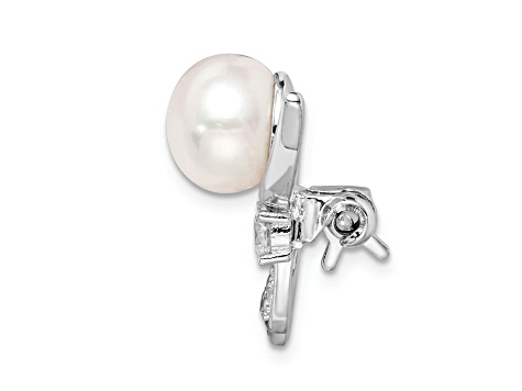 Rhodium Over Sterling Silver Cubic Zirconia Freshwater Cultured Pearl Pin