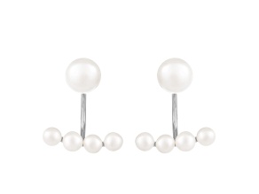 4.5-8mm White Cultured Freshwater Pearl Rhodium Over Sterling Silver Earrings