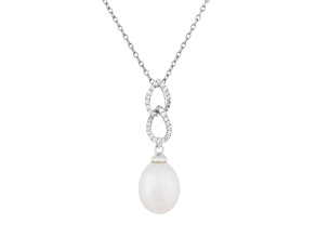 9-10mm White Cultured Freshwater Pearl Sterling Silver Pendant W/Chain