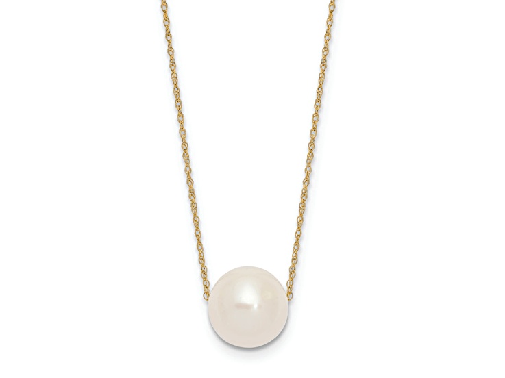 14K Yellow Gold 10-11mm Round White Fresh Water Cultured Pearl Rope Necklace