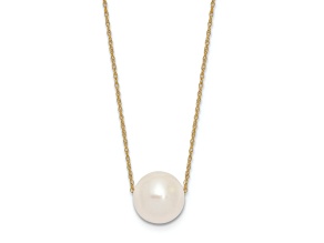 14K Yellow Gold 10-11mm Round White Fresh Water Cultured Pearl Rope Necklace
