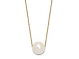 14K Yellow Gold 10-11mm Round White Fresh Water Cultured Pearl Rope Necklace