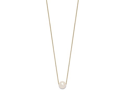 14K Yellow Gold 10-11mm Round White Fresh Water Cultured Pearl Rope Necklace