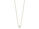14K Yellow Gold 10-11mm Round White Fresh Water Cultured Pearl Rope Necklace