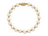 10k Yellow Gold 6-7mm White Near Round Freshwater Cultured Pearl Bead Bracelet