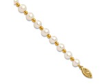 10k Yellow Gold 6-7mm White Near Round Freshwater Cultured Pearl Bead Bracelet