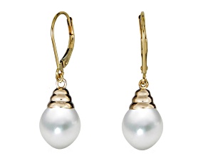 14KY 10-11mm Fresh Water  Pearl Drop Earrings