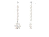 5-5.5mm White Cultured Freshwater Pearl and ball Rhodium Over Sterling Silver Earrings