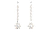 5-5.5mm White Cultured Freshwater Pearl and ball Rhodium Over Sterling Silver Earrings