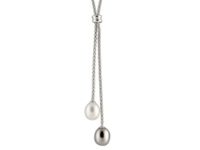 7-8mm White Gray Cultured Freshwater Pearl Sterling Silver Necklace