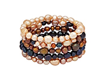 Picture of 6-11mm Mixed Shape Multi-color Freshwater Pearl Stretch Bracelets Set of 5