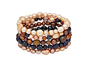 6-11mm Mixed Shape Multi-color Freshwater Pearl Stretch Bracelets Set of 5