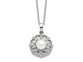 Rhodium Over Sterling Silver 6-7mm Freshwater Cultured Pearl Flower 17-inch Necklace