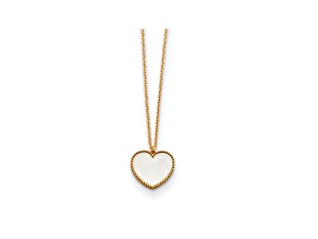 14K Yellow Gold Mother of Pearl Heart 16 Inch with 2 Inch Extension Necklace