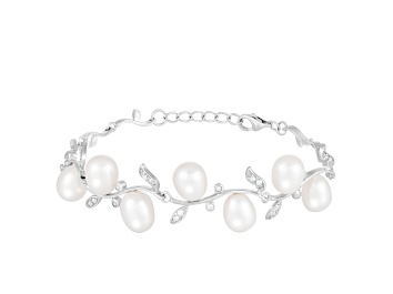 Picture of 7-7.5mm White Cultured Freshwater Pearl Silver  Bracelet