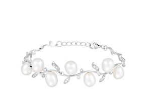 7-7.5mm White Cultured Freshwater Pearl Silver  Bracelet