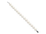 Rhodium Over Sterling Silver 11-12mm White Freshwater Cultured Pearl Bracelet