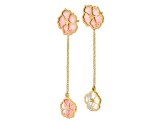 14K Yellow Gold Pink and White MOP Flower Dangle Post Earrings
