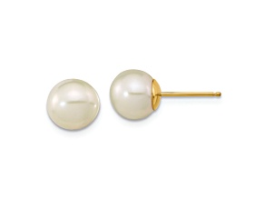14K Yellow Gold 7-8mm White Round Freshwater Cultured Pearl Stud Post Earrings