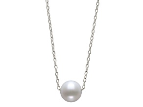 White Cultured Freshwater Pearl Rhodium Over Sterling Silver Slider 18 inch Necklace