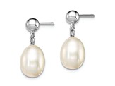 Rhodium Over Sterling Silver 7-8mm White Freshwater Cultured Pearl Earrings