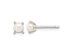 Sterling Silver With E-Coating 4mm Freshwater Cultured Pearl Post Earrings